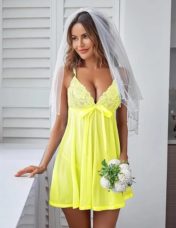 Yellow_Soft_Net_Or_Polyester_Babydoll_Lingerie_For_Women