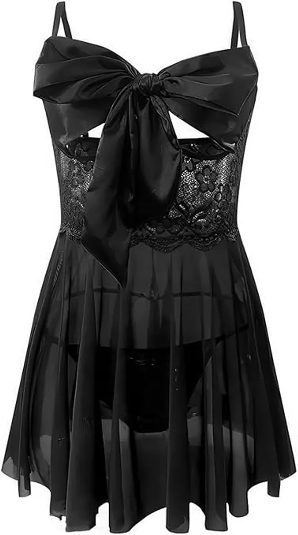 Black_Soft_Net_Or_Polyester_Babydoll_Lingerie_Set_For_Women