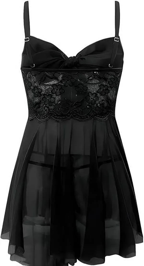 Black_Soft_Net_Or_Polyester_Babydoll_Lingerie_Set_For_Women