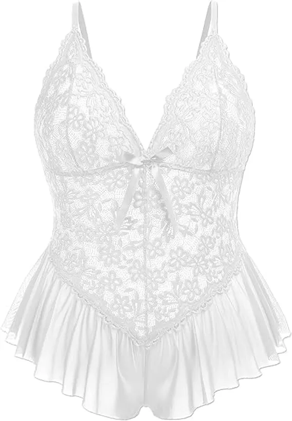 White_Soft_Net_Or_Polyester_Babydoll_Lingerie_Set_For_Women