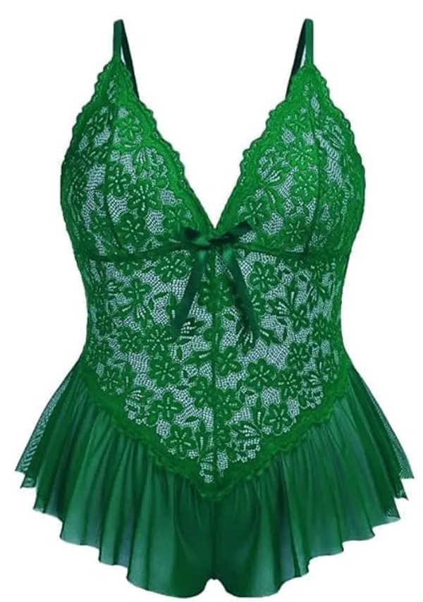 Green_Soft_Net_Or_Polyester_Babydoll_Lingerie_For_Women