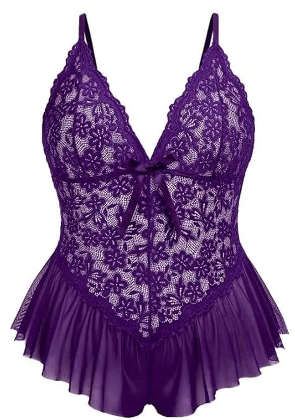 Purple_Soft_Net_Or_Polyester_Babydoll_Lingerie_Set_For_Women