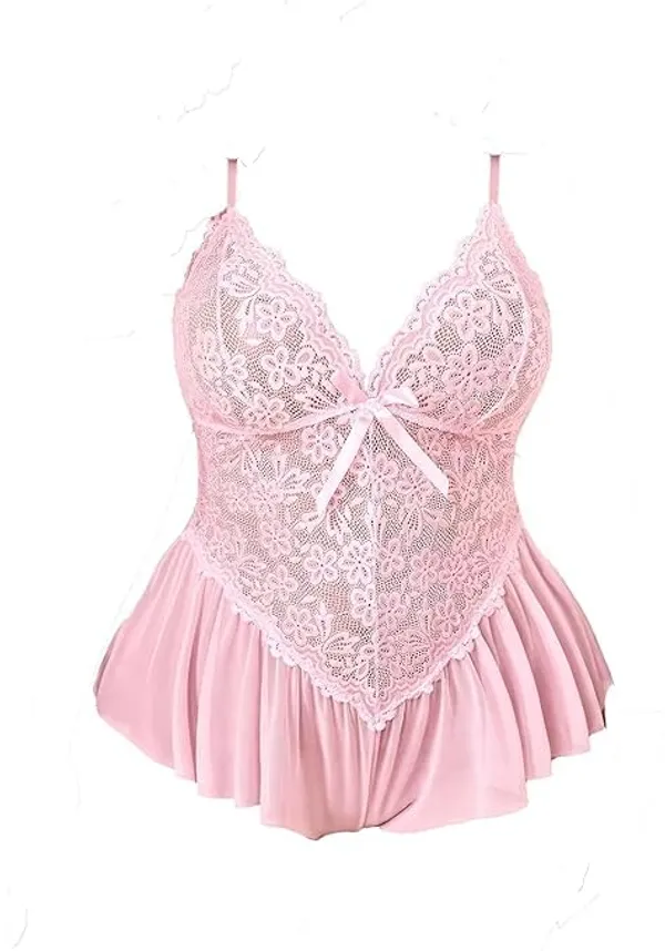Pink_Soft_Net_Or_Polyester_Babydoll_Lingerie_For_Women