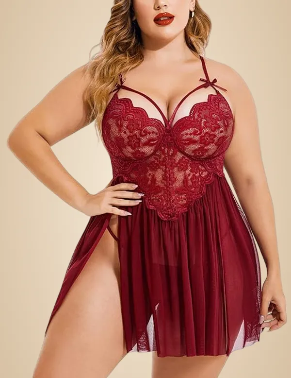 Maroon_Soft_Net_Or_Polyester_Babydoll_Lingerie_For_Women