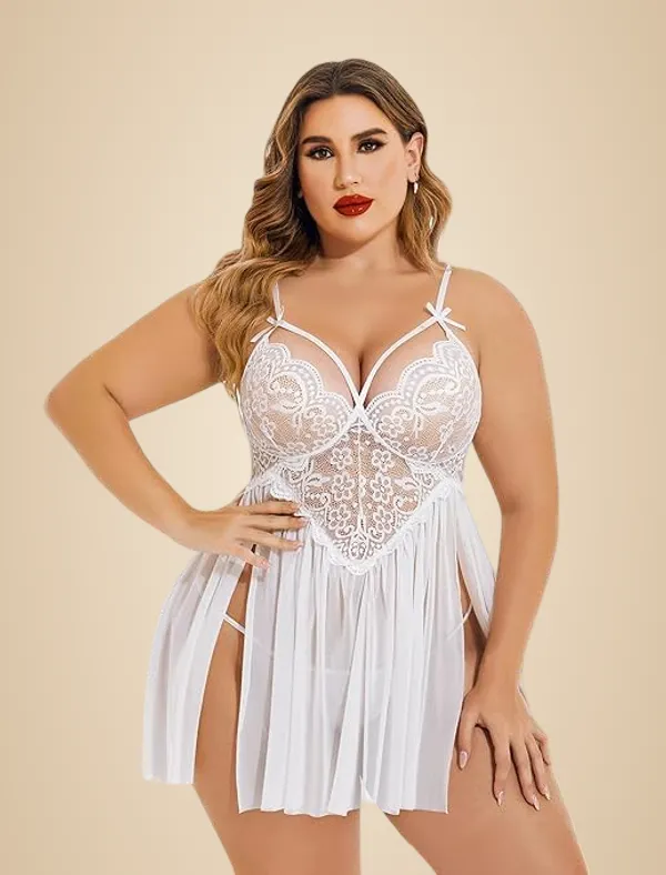 White_Soft_Net_Or_Polyester_Babydoll_Lingerie_For_Women