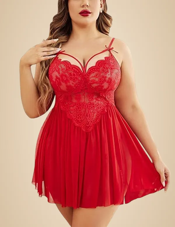Red_Soft_Net_Or_Polyester_Babydoll_Lingerie_For_Women