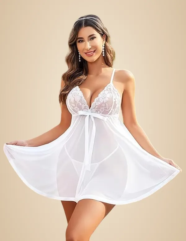 White_Soft_Net_Or_Polyester_Babydoll_Lingerie_For_Women