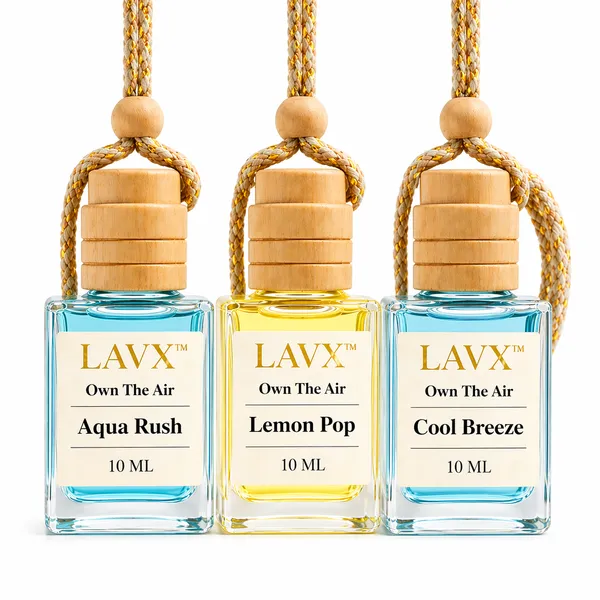 LAVX_Car_Perfume_Hanging_Combo_Pack_of_3_(Aqua_Rush,_Lemon_Pop,_Cool_Breeze)_|_Long_Lasting_Air_Freshener_|_Fresh_Fragrance_Trial_Pack