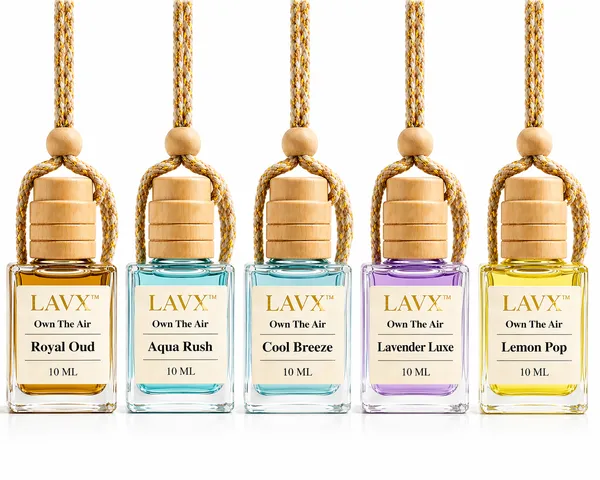LAVX_Car_Perfume_Hanging_Combo_Pack_of_5_(Royal_Oud,_Aqua_Rush,_Cool_Breeze,_Lavender_Luxe,_Lemon_Pop)_|_Long_Lasting_Air_Freshener_|_Premium_Car_Fragrance_Set