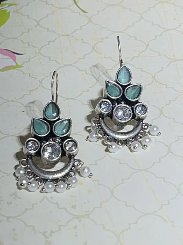 Silver_And_Green_Premium_Brass_Earrings_For_Women