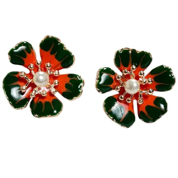 Enamel_Floral_Stud_Earrings_with_Pearl_Center_|_Designer_Statement_Flower_Earrings_for_Women