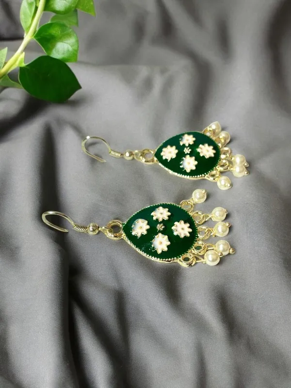 Dark_Green_Premium_Metal_Earrings_For_Women
