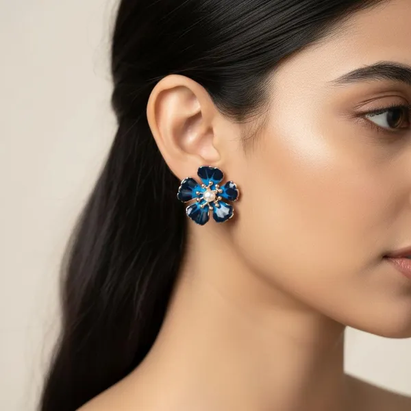 Blue_Enamel_Floral_Stud_Earrings_with_Pearl_Center_|_Elegant_Designer_Flower_Earrings_for_Women