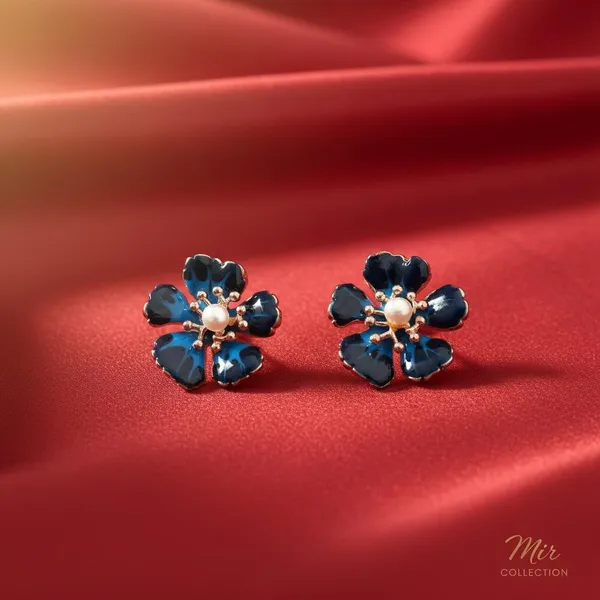 Blue_Enamel_Floral_Stud_Earrings_with_Pearl_Center_|_Elegant_Designer_Flower_Earrings_for_Women