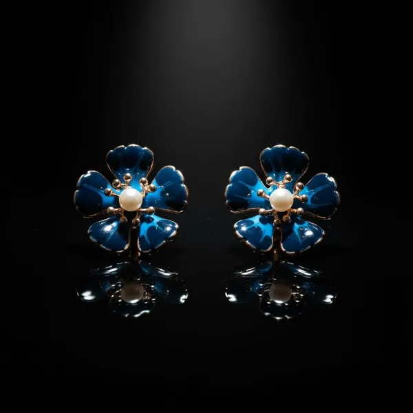 Blue_Enamel_Floral_Stud_Earrings_with_Pearl_Center_|_Elegant_Designer_Flower_Earrings_for_Women