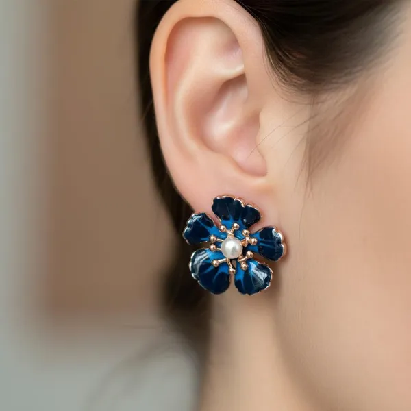 Blue_Enamel_Floral_Stud_Earrings_with_Pearl_Center_|_Elegant_Designer_Flower_Earrings_for_Women