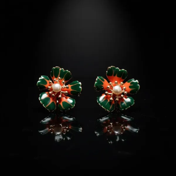 Enamel_Floral_Stud_Earrings_with_Pearl_Center_|_Designer_Statement_Flower_Earrings_for_Women