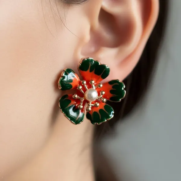 Enamel_Floral_Stud_Earrings_with_Pearl_Center_|_Designer_Statement_Flower_Earrings_for_Women