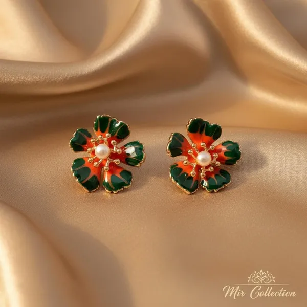 Enamel_Floral_Stud_Earrings_with_Pearl_Center_|_Designer_Statement_Flower_Earrings_for_Women
