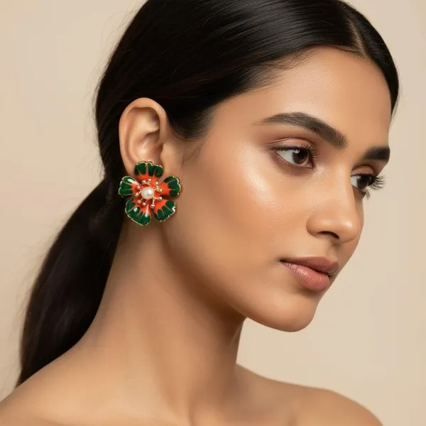 Enamel_Floral_Stud_Earrings_with_Pearl_Center_|_Designer_Statement_Flower_Earrings_for_Women