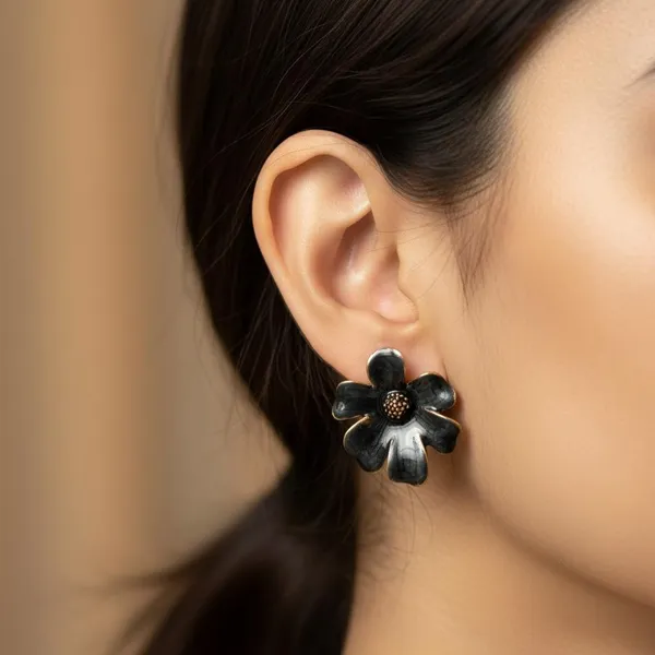 Black_Flower_Stud_Earrings_With_Gold_Finish_|_Elegant_Floral_Earrings_For_Women_&_Girls_|_Daily_Wear_&_Party_Wear