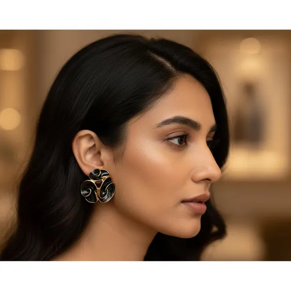 Black_Enamel_Floral_Stud_Earrings_With_Gold_Finish_|_Designer_Statement_Earrings_For_Women_&_Girls_|_Party_Wear_Jewellery