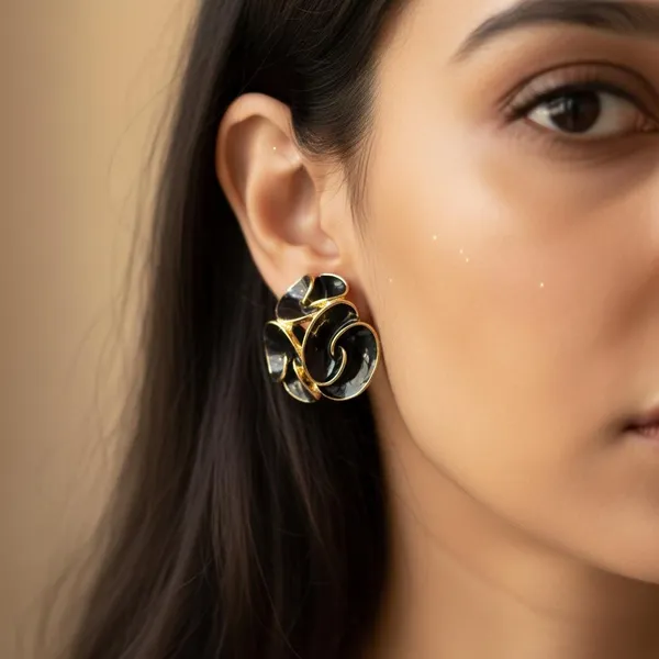 Black_Enamel_Floral_Stud_Earrings_With_Gold_Finish_|_Designer_Statement_Earrings_For_Women_&_Girls_|_Party_Wear_Jewellery