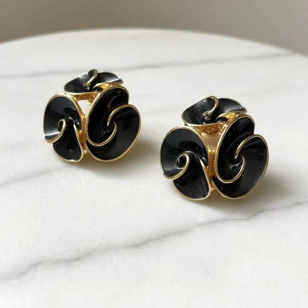 Black_Enamel_Floral_Stud_Earrings_With_Gold_Finish_|_Designer_Statement_Earrings_For_Women_&_Girls_|_Party_Wear_Jewellery