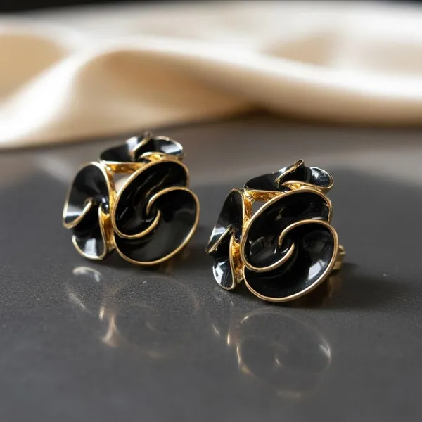 Black_Enamel_Floral_Stud_Earrings_With_Gold_Finish_|_Designer_Statement_Earrings_For_Women_&_Girls_|_Party_Wear_Jewellery