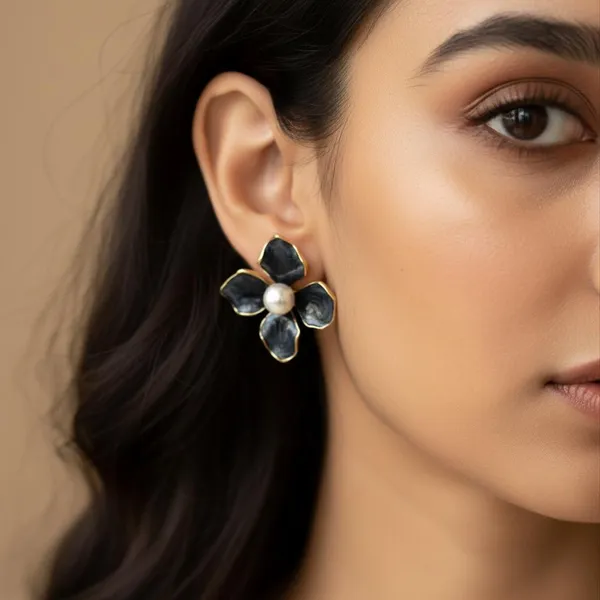 Black_Floral_Pearl_Stud_Earrings_With_Gold_Finish_|_Elegant_Flower_Earrings_For_Women_&_Girls_|_Daily_Wear_&_Party_Wear_Jewellery
