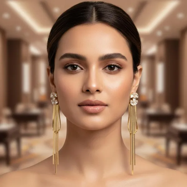 Gold_Plated_Long_Chain_Tassel_Earrings_With_Crystal_Studs_|_Elegant_Party_Wear_Dangle_Earrings_For_Women_&_Girls