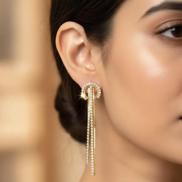 Gold_Plated_Crystal_Studded_Long_Tassel_Earrings_|_Designer_Party_Wear_Dangle_Earrings_For_Women_&_Girls_|_Premium_Jewellery