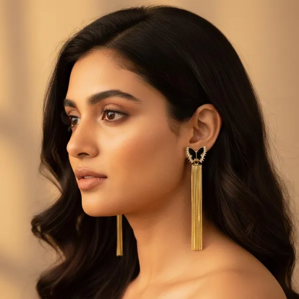 Gold_Plated_Butterfly_Tassel_Earrings_With_Crystal_&_Black_Enamel_|_Long_Chain_Dangle_Earrings_For_Women_&_Girls_|_Party_Wear_Jewellery