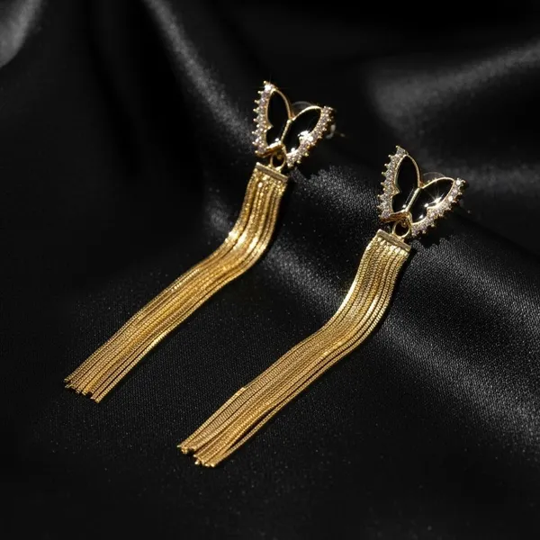 Gold_Plated_Butterfly_Tassel_Earrings_With_Crystal_&_Black_Enamel_|_Long_Chain_Dangle_Earrings_For_Women_&_Girls_|_Party_Wear_Jewellery