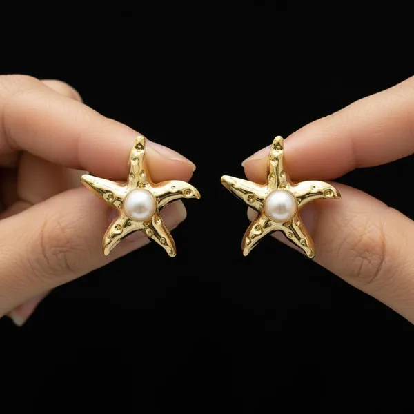 Gold_Plated_Starfish_Stud_Earrings_With_Pearl_Center_|_Ocean_Inspired_Designer_Earrings_For_Women_&_Girls_|_Party_&_Casual_Wear