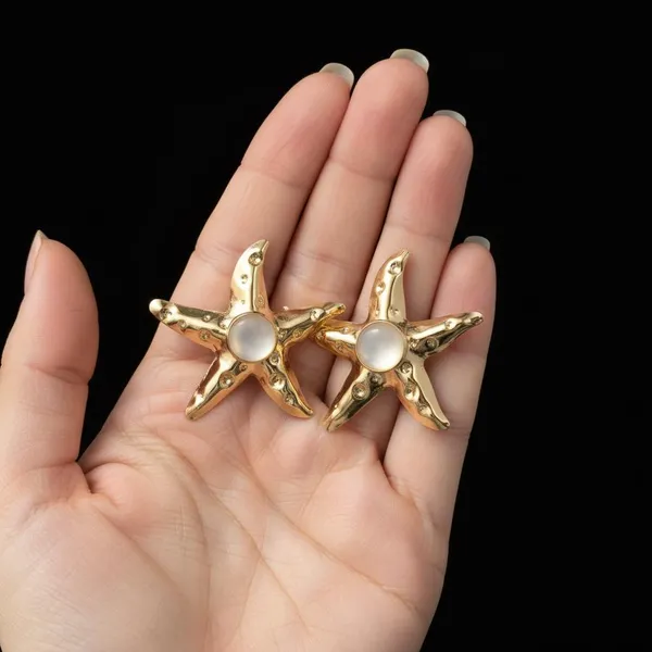 Gold_Plated_Starfish_Stud_Earrings_With_Pearl_Center_|_Ocean_Inspired_Designer_Earrings_For_Women_&_Girls_|_Party_&_Casual_Wear