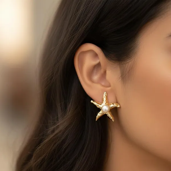 Gold_Plated_Starfish_Stud_Earrings_With_Pearl_Center_|_Ocean_Inspired_Designer_Earrings_For_Women_&_Girls_|_Party_&_Casual_Wear