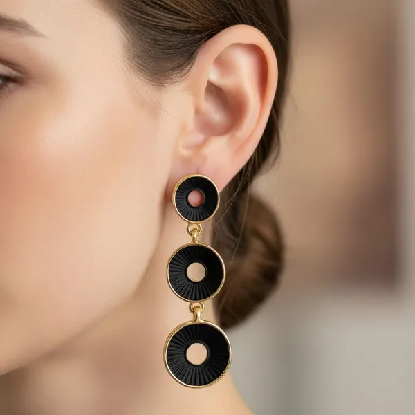 Black_Enamel_Circular_Drop_Earrings_With_Gold_Finish_|_Geometric_Dangle_Earrings_For_Women_&_Girls_|_Stylish_Party_Wear_Jewellery