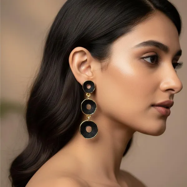 Black_Enamel_Circular_Drop_Earrings_With_Gold_Finish_|_Geometric_Dangle_Earrings_For_Women_&_Girls_|_Stylish_Party_Wear_Jewellery