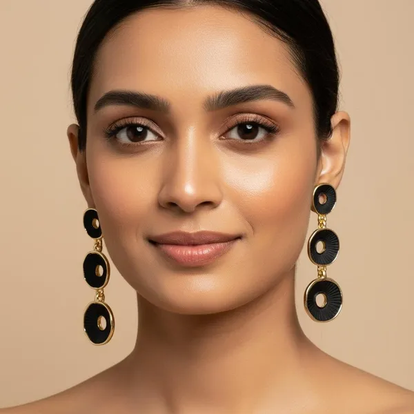 Black_Enamel_Circular_Drop_Earrings_With_Gold_Finish_|_Geometric_Dangle_Earrings_For_Women_&_Girls_|_Stylish_Party_Wear_Jewellery