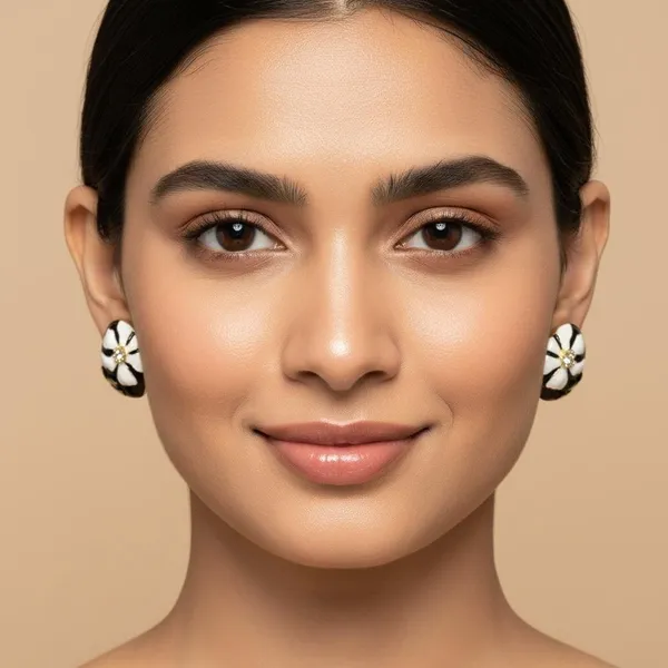 Black_&_White_Floral_Stud_Earrings_With_Crystal_Center_|_Gold_Plated_Designer_Earrings_For_Women_&_Girls_|_Stylish_Daily_&_Party_Wear