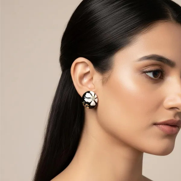 Black_&_White_Floral_Stud_Earrings_With_Crystal_Center_|_Gold_Plated_Designer_Earrings_For_Women_&_Girls_|_Stylish_Daily_&_Party_Wear