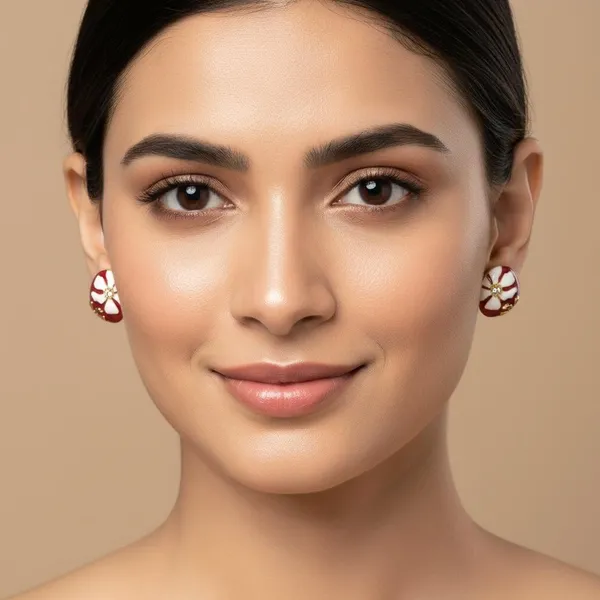 Floral_Enamel_Stud_Earrings_For_Women_|_Red_&_White_Flower_Design_Gold_Plated_Earrings_|_Elegant_Daily_Wear_Jewellery