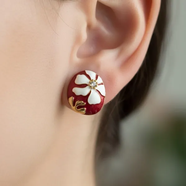 Floral_Enamel_Stud_Earrings_For_Women_|_Red_&_White_Flower_Design_Gold_Plated_Earrings_|_Elegant_Daily_Wear_Jewellery