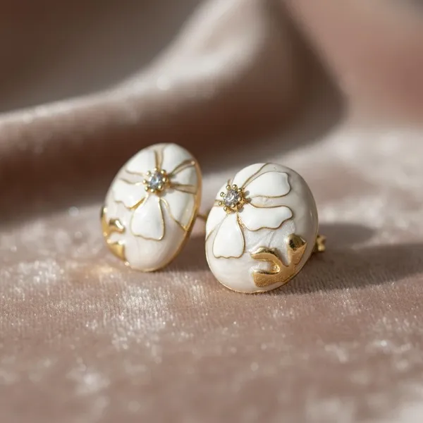 White_Floral_Enamel_Stud_Earrings_For_Women_|_Gold_Plated_Elegant_Flower_Design_Earrings_|_Minimal_Daily_Wear_Jewellery