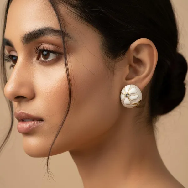 White_Floral_Enamel_Stud_Earrings_For_Women_|_Gold_Plated_Elegant_Flower_Design_Earrings_|_Minimal_Daily_Wear_Jewellery