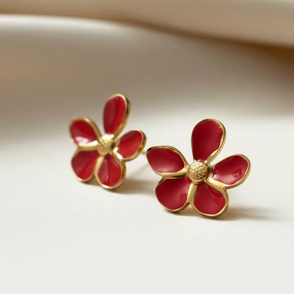 Red_Floral_Stud_Earrings_With_Gold_Finish_|_Elegant_Enamel_Flower_Earrings_For_Women_&_Girls_|_Stylish_Daily_&_Party_Wear