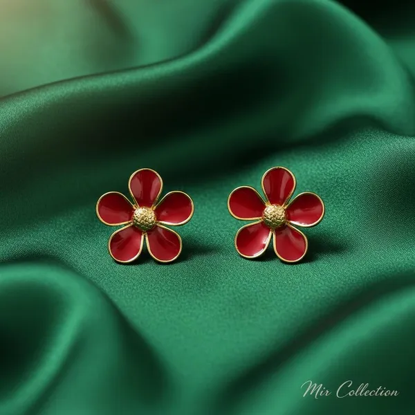Red_Floral_Stud_Earrings_With_Gold_Finish_|_Elegant_Enamel_Flower_Earrings_For_Women_&_Girls_|_Stylish_Daily_&_Party_Wear