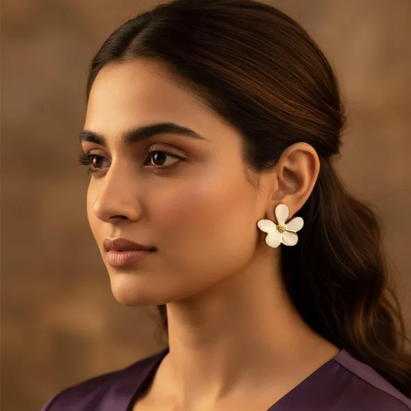 White_Floral_Stud_Earrings_With_Gold_Finish_|_Elegant_Enamel_Flower_Earrings_For_Women_&_Girls_|_Stylish_Daily_&_Party_Wear