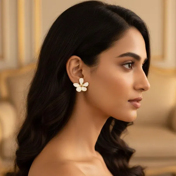 White_Floral_Stud_Earrings_With_Gold_Finish_|_Elegant_Enamel_Flower_Earrings_For_Women_&_Girls_|_Stylish_Daily_&_Party_Wear